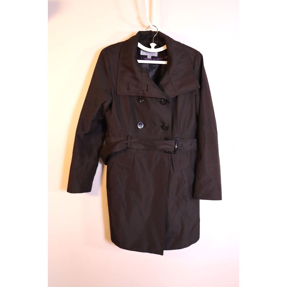 Marc New York Black Trench Rain Coat Size Medium, Belted Double Breasted